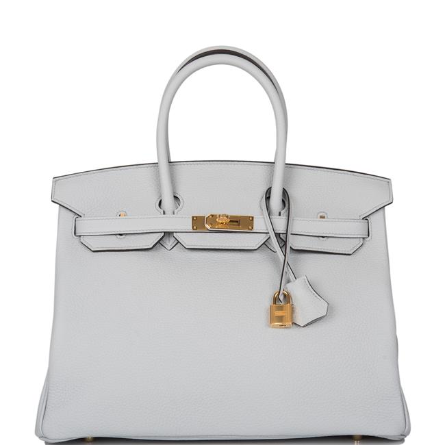 Hermes Birkin Pale Clemence 35cm Gold Hardware Blue Leather Satchel