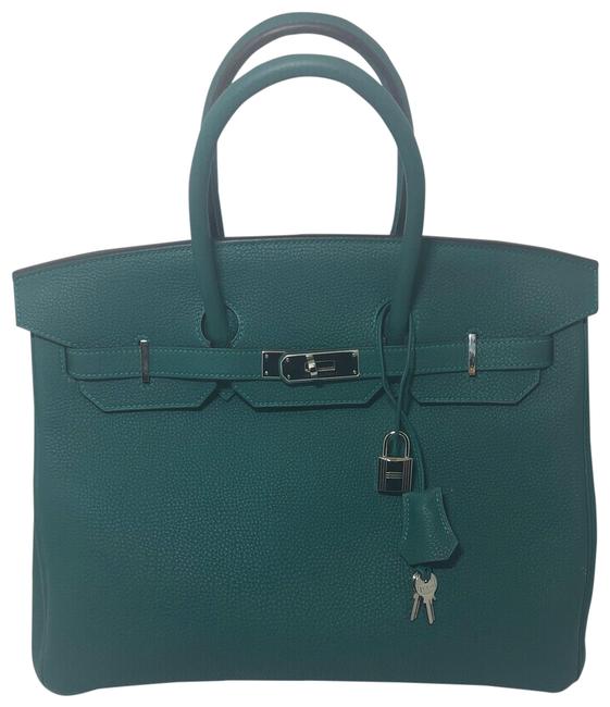 Hermes Birkin Palladium Handbag Malachite Leather Tote