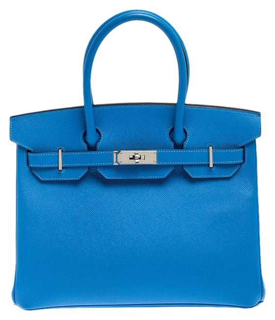 Hermes Birkin Paradise Epsom Palladium Hardware 30 Blue Leather Tote