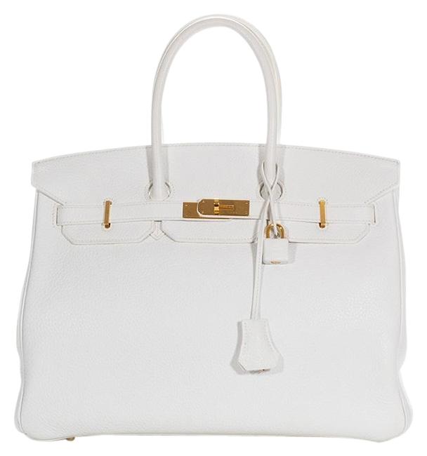 Hermes Birkin Pebbled Clemence 35cm Gold Hardware White Leather Satchel