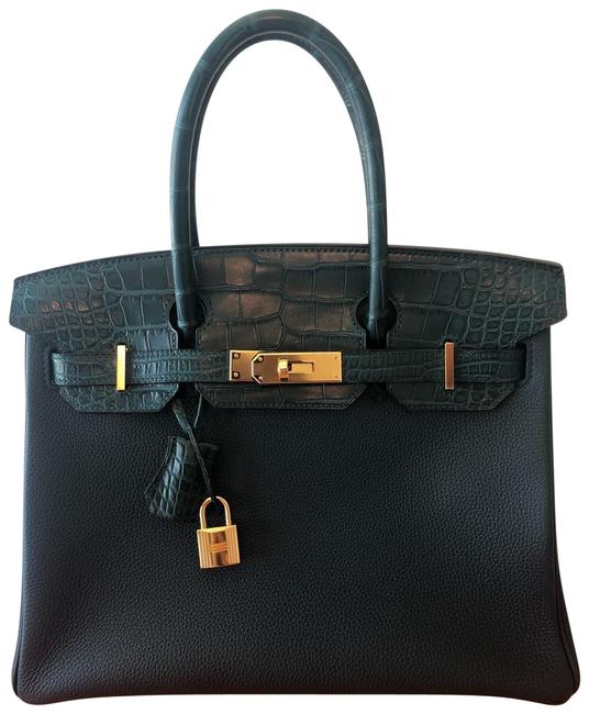 Hermes Birkin Togo Touch 30 Vert Cypress Alligator and Leather Satchel