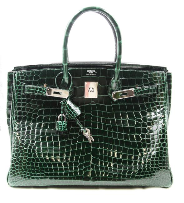 Hermes Birkin35 Shiny Porosus Crocodile Platinum Hardware Bk35 Tote