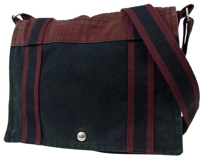 Hermes Black Burgundy Canvas Cross Body Bag