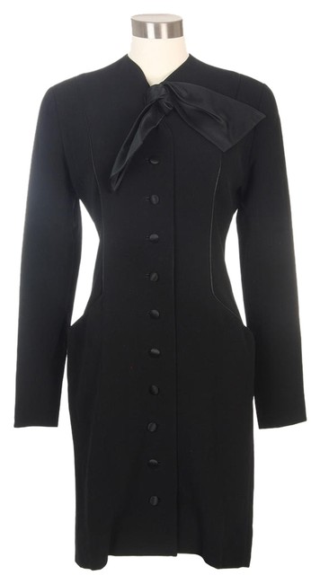 Hermes Black Buttons and Bow Knee Length WorkOffice Dress 