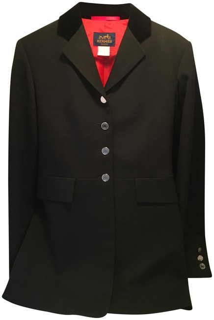 Hermes Black Classic Riding Jacket Blazer Size Petite 6 S