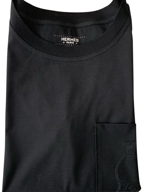Hermes Black Embroidered Pocket Tee Shirt 
