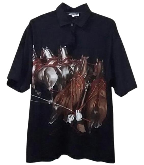 Hermes Black Horse Logo Polo Shirt 205295 Button down Top Size 16 XL Plus 0x