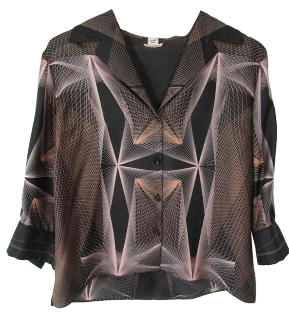 Hermes Black Silk Button Down Shirt Geometric Blouse 