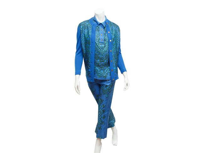 Hermes Blue &amp; Green Vintage Printed Silk 3 piece Set Pant Suit 
