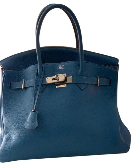 Hermes Blue Leather Tote