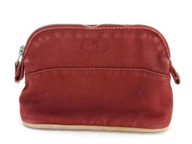 Hermes Cosmetic Pouch Bolide 226611 Red Coated Canvas Clutch