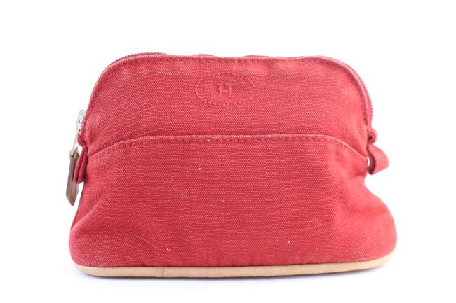 Hermes Cosmetic Pouch Bolide 28hr0702 Red Cotton Clutch