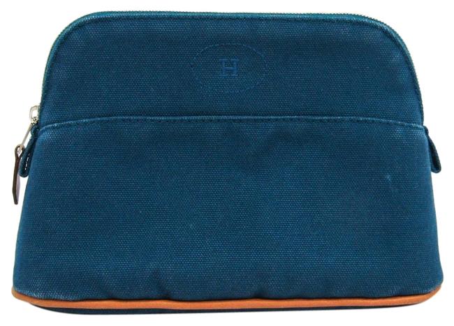 Hermes Bolide Mini Womens Pouch Blue CottonLeather Clutch