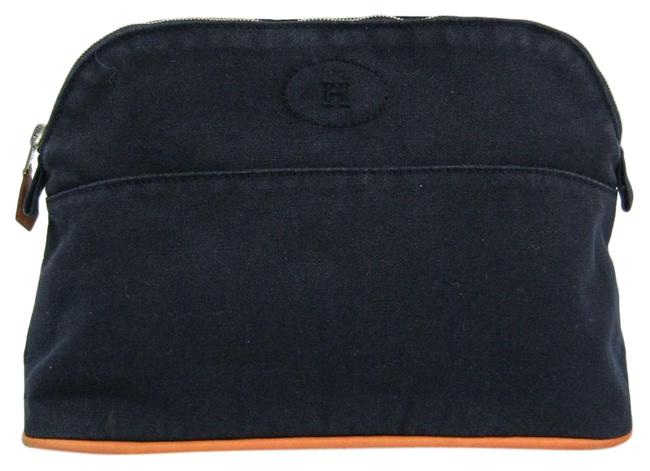 Hermes Bolide Mm Pouch Navy CottonLeather Clutch