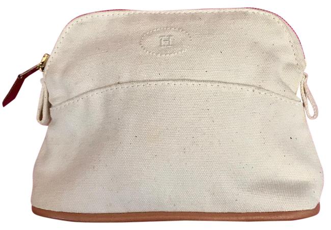 Hermes Bolide Pouch Makeup Toiletry TanBeigeWhite Cotton Clutch