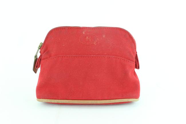 Hermes Toiletry Pouch Bolide 10hz1126 Red Canvas Clutch