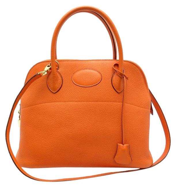 Hermes Bollido 31 Ladys Handbag Gold Hardware Orange Togo Leather Satchel