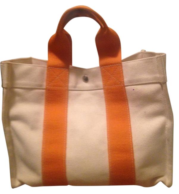 Hermes Bora Bora Cream Orange Canvas Tote