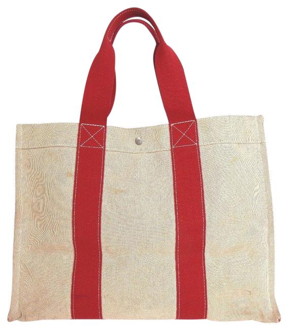 Hermes Bag Bora Pm Hand France Ivory Red Cotton Tote