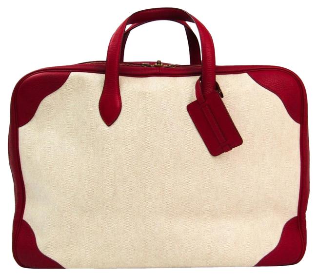 Hermes Boston Bag Victoria 50 Unisex BeigeRed Leather Satchel