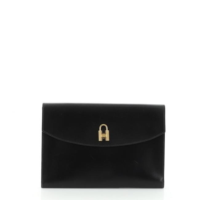 Hermes Box H Lock Calf Black Leather Clutch
