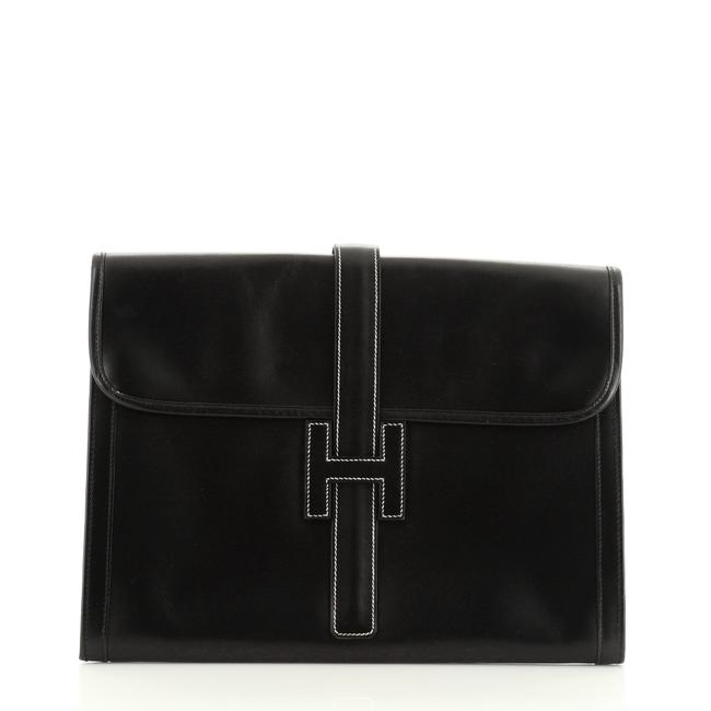 Hermes Box Jige Calf Gm Black Leather Clutch