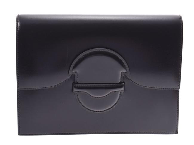 Hermes Box Mens Ladies Calf Black Clutch