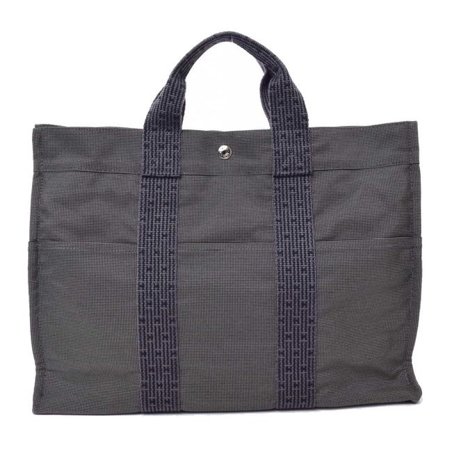 Hermes Br Rakuichi Main Store Ale Line Mm Leather Gray Nylon Canvas Tote