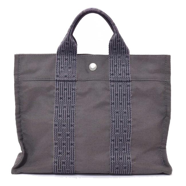 Hermes Br Rakuichi Main Store Ale Line Pm Leather Gray Nylon Canvas Tote