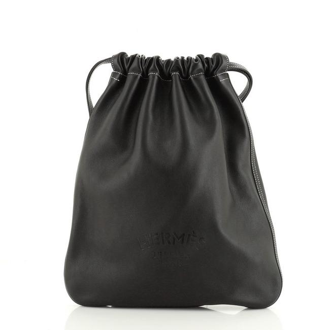 Hermes Bridado Cheri Calfskin Black Leather Backpack