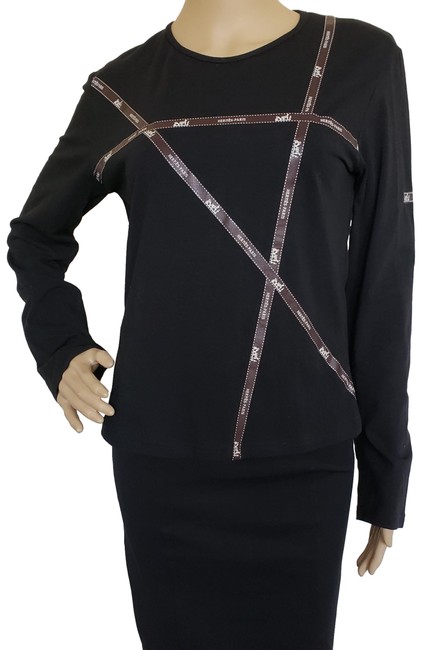 Hermes Brown Bolduc Monogram Long Sleeve Black Sweater