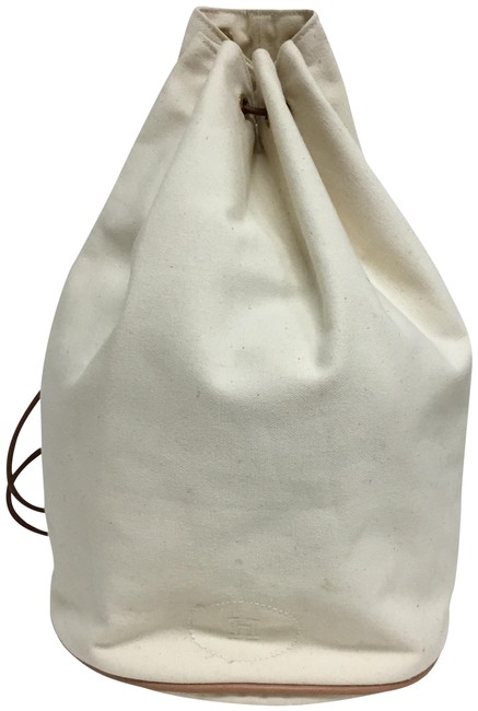 Hermes Bucket Drawstring Off White Canvas Shoulder Bag