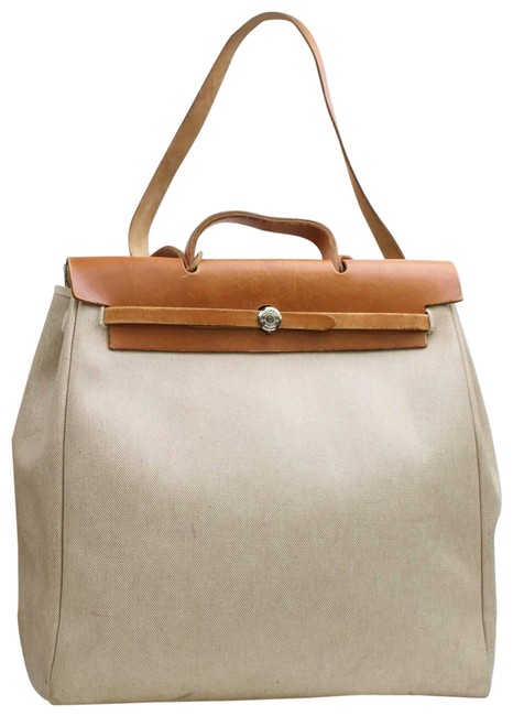 Hermes Cabas Herbal 2way Tan Beige Canvas Tote