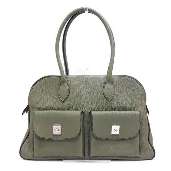 Hermes Calabas Ladies GreenKhaki Taurillon Clemence Leather Tote