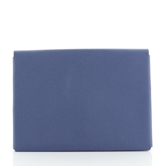 Hermes Calvi Pouch Epsom Gm Blue Leather Clutch