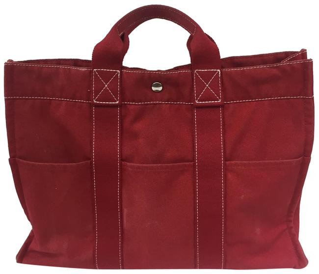 Hermes Caravan Red Canvas Tote