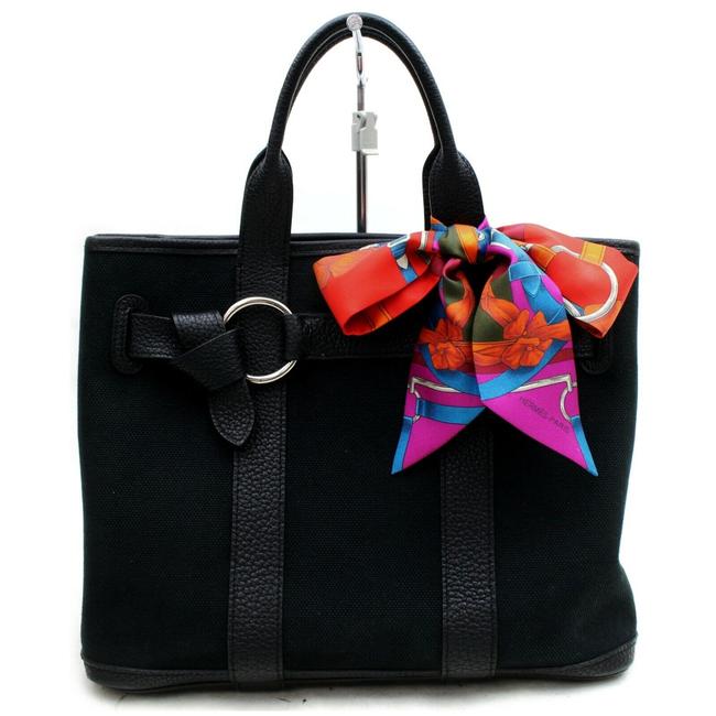 Hermes Ceinture Canvas and Leather Black Tote