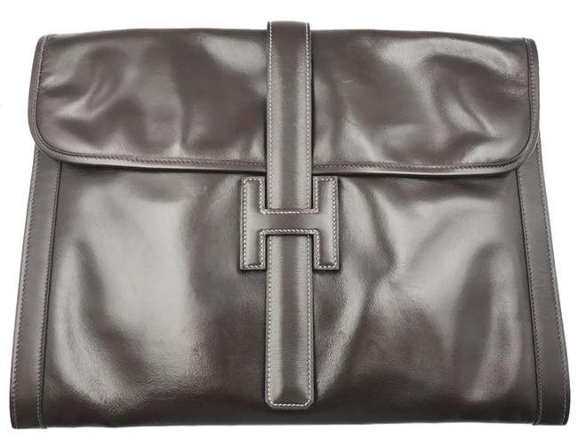 Hermes Clemence Jige Gm Large Dark Chocoloate Brown Leather Clutch