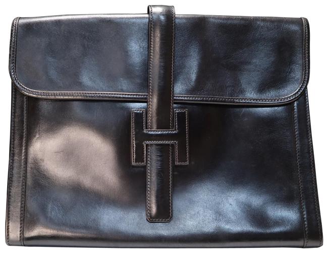 Hermes Clutch Jige Gm Black Leather Wristlet