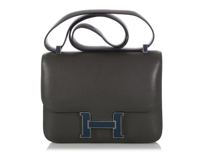 Hermes Constance 23 Swift Blue Thalassa and Etain Gray Leather Cross Body Bag