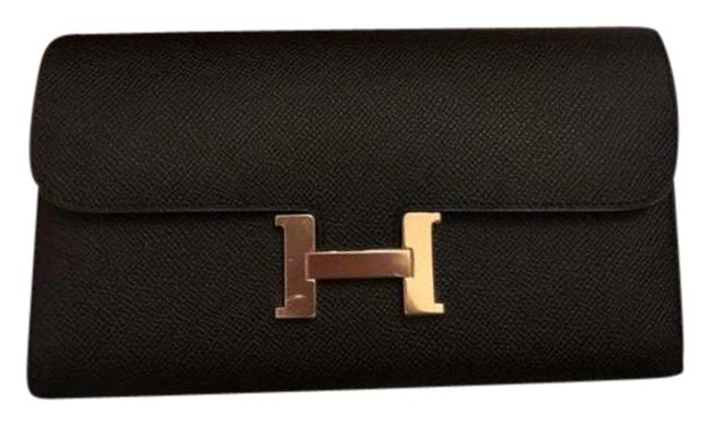 Hermes Constance Epsom Long Black Leather Clutch
