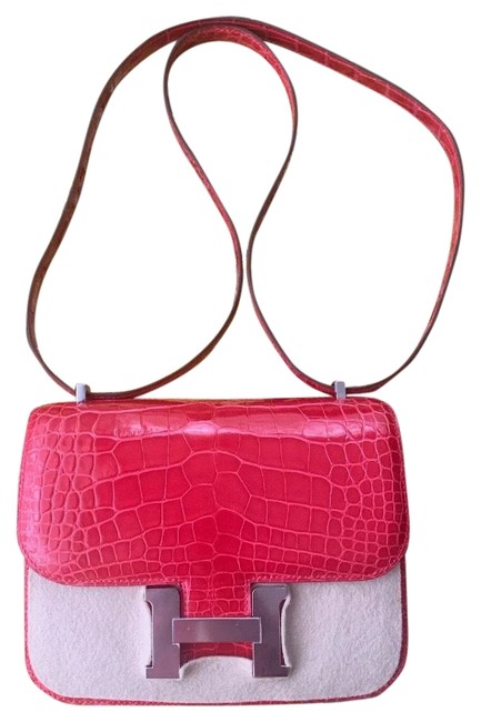 Hermes Constance Rose Extreme Alligator Skin Leather Clutch