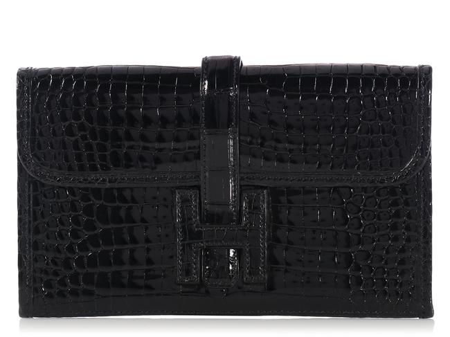 Hermes Mini Jige Black Crocodile Skin Leather Clutch