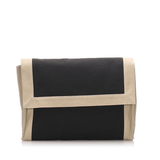 Hermes Dark Brown Canvas Clutch