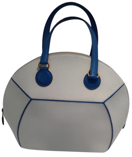 Hermes De Shiki with Gold Toned Hardware White and Blue Leather Satchel
