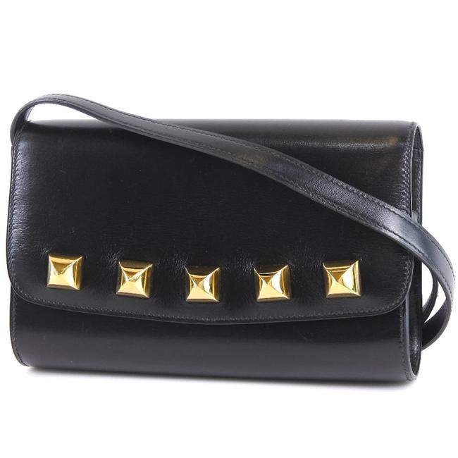 Hermes Doggy Medall Studs Vintage Ladies Black Box Calf Leather Shoulder Bag