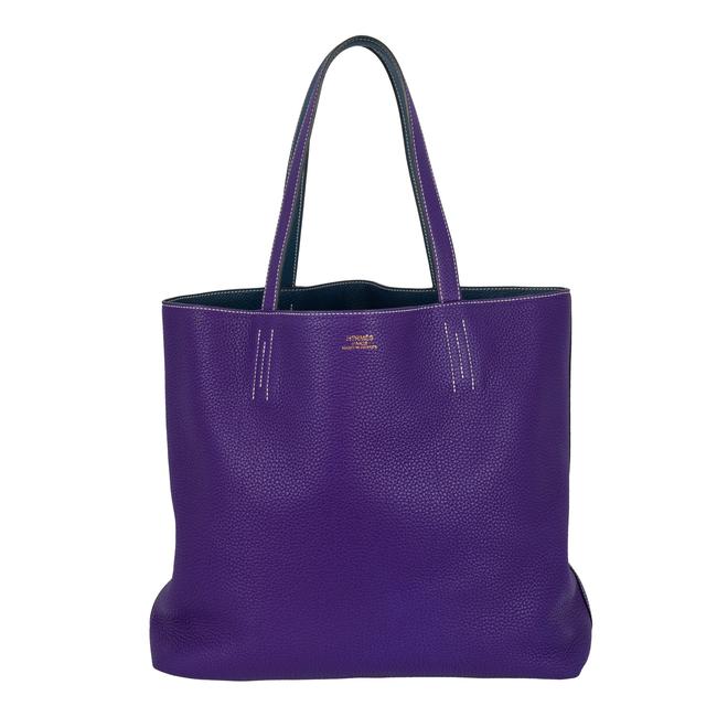Hermes Double Sens Clemence 45 Purple Leather Tote