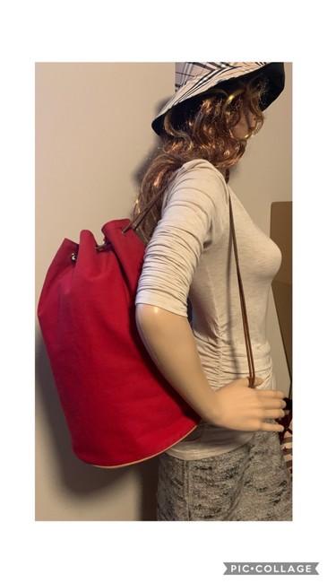 Hermes Drawstring Red Canvas Backpack