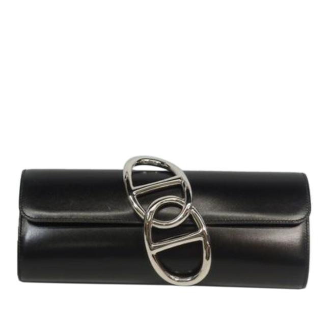 Hermes Egee Tadelakt Black Leather Clutch