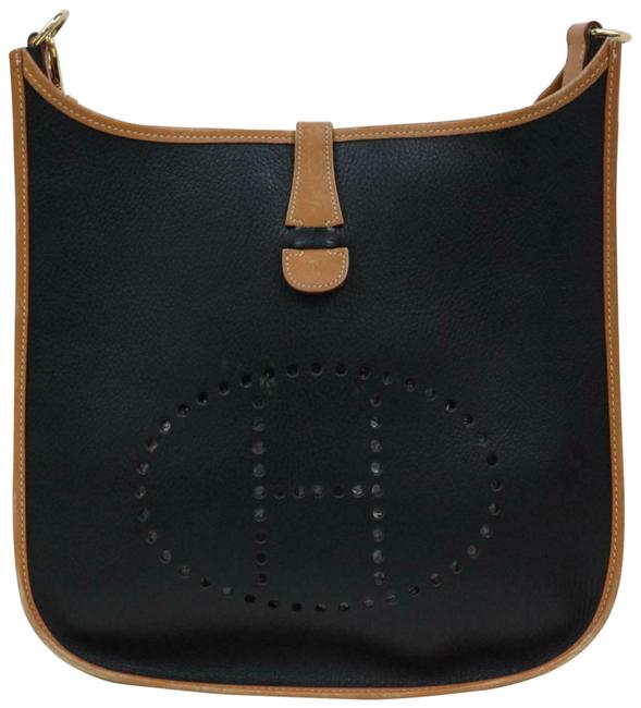Hermes Evelyne Bicolor Brown 870509 Black Leather Shoulder Bag